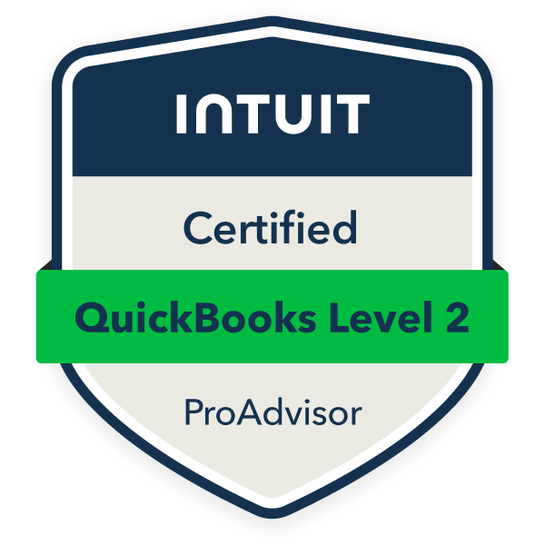 Intuit Certified QuickBooks Level 2 ProAdvisor digital badge.